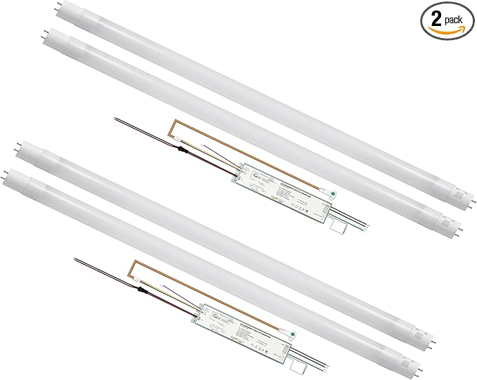 LED Type C T8 Tube Light Kit with Emergency Battery Driver, 2 Tube&1 Driver, 90 Min Backup Power Replacement for T12/T5/T8 Troffer/Strip Fixtures-2 Pack