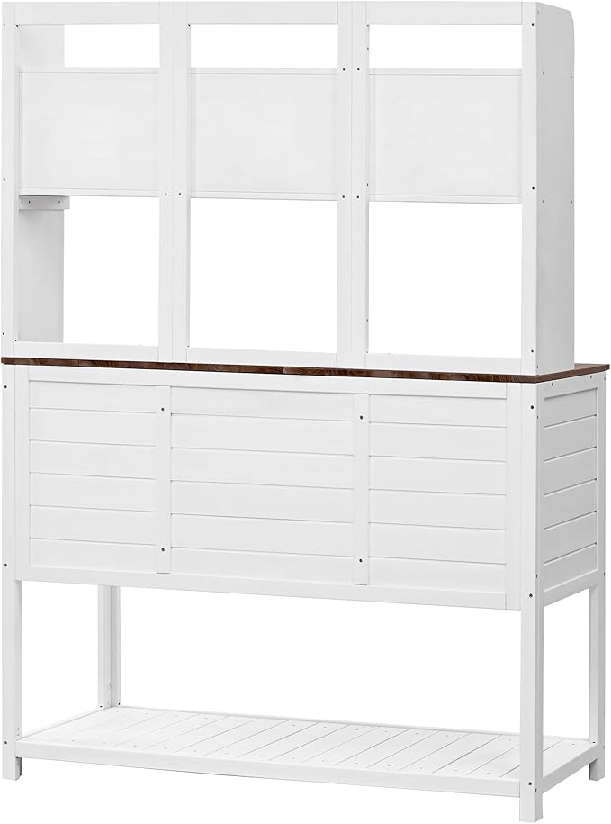 Outdoor Wooden Potting Bench Table β Farmhouse Garden Workstation with Drawers, Cabinet & Storage Shelves, Large Fir Wood Work Table for Patio, Backyard, Mudroom, Greenhouse (White & Brown, 66'' H)