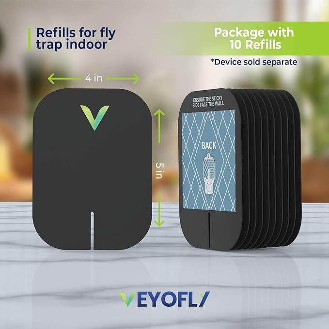 VEYOFLY Fly Trap Indoor Refill, Fruit Fly Traps, Gnat Traps for House,Fly Catcher, Fly Trap,Plug in Catch for Fruit Flies,Moths,Gnats, Mosquito Trap (Pack of 10 Refills-Black)