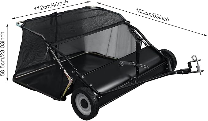 Tow Behind Lawn Sweeper, 44 in Pull Behind Lawn Sweeper, 25 cu. ft Large Capacity Leaf & Grass Collector, Heavy Duty Garden Sweepers with Adjustable Sweeping Height for Yard, Lawns, Farm