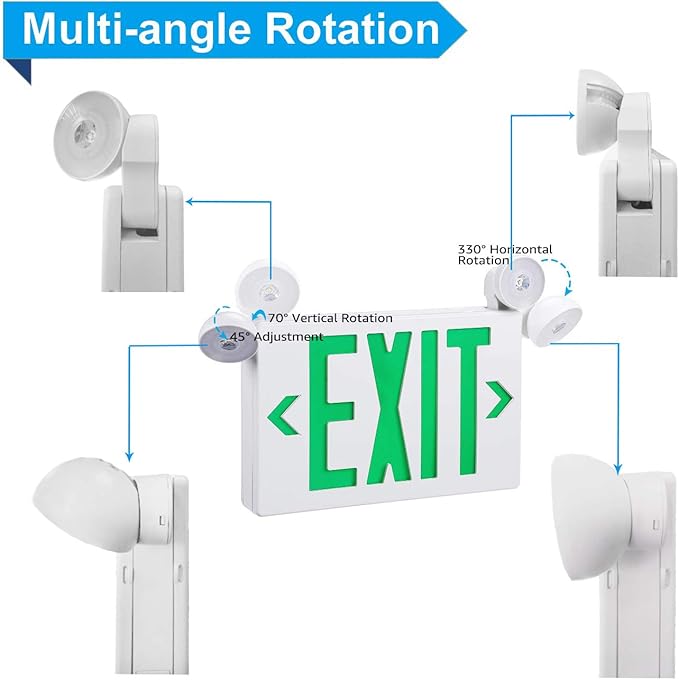 SPECTSUN 6 Pack Led Exit Sign with Emergency Lights & Battery Backup Operated Powered Green Exit Lights Exit only Sign-UL Listed 120-277VAC Fire Exit Signs Lighting for Room,Street,Window.Stairs.