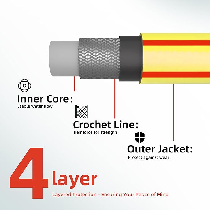 Solution4Patio Yellow Garden Hose 3/4 in. x 50 ft. -Heavy Duty Durable Flexible Lightweight Water Pipe-Brass Aluminum Ends for Household & Commercial Use -Kink Free, No Leaking, Male/Female Fittings