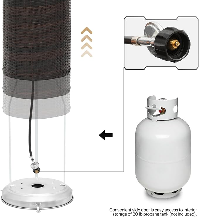 MoNiBloom 41000 BTU Propane Patio Heater with Wheels and Stainless Steel Burner Outdoor Patio Heater for Commercial Use, Residential, Garden, Backyard, Porch, Deck, Balcony (Brown)