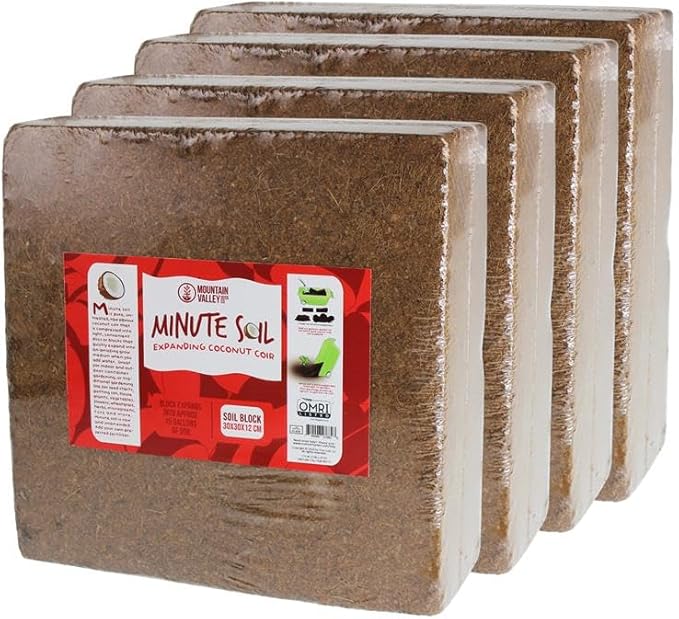 Minute Soil Bulk Coconut Coir Block 4-Pack β OMRI Listed for Organic Use β 48 lb Compressed Grow Medium β Expands with Water β Gardening, Beds, Containers