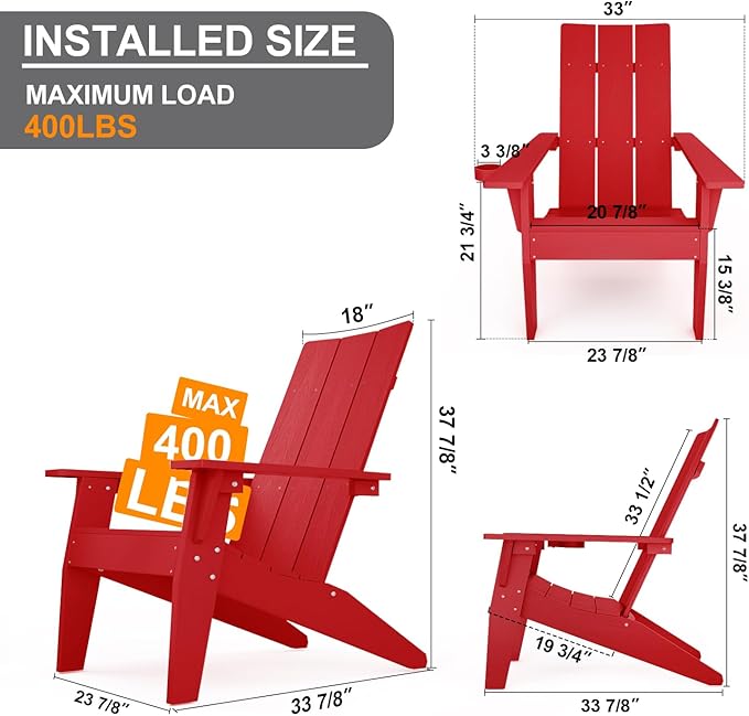 MXIMU Adirondack Chair Set of 8: Modern Adirondack Chairs Fire Pit Chairs Plastic Outdoor Chairs for Lawn Backyard Deck Garden Camping (Red)