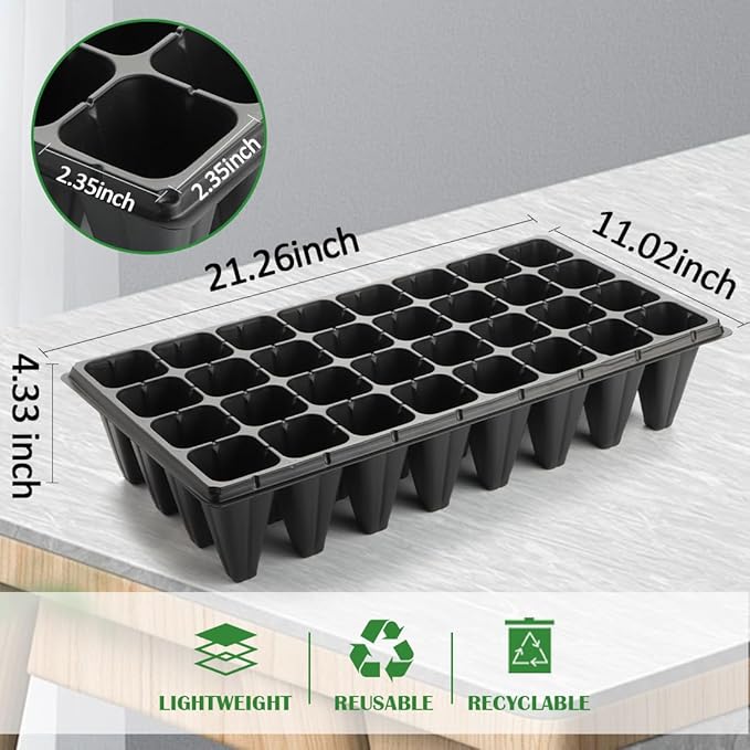 10 Pack 32 Cell Seed Starter Trays - Extra Deep 4.33" Plastic Nursery Trays, 20" x 10",Fits Standard 1020 Flats