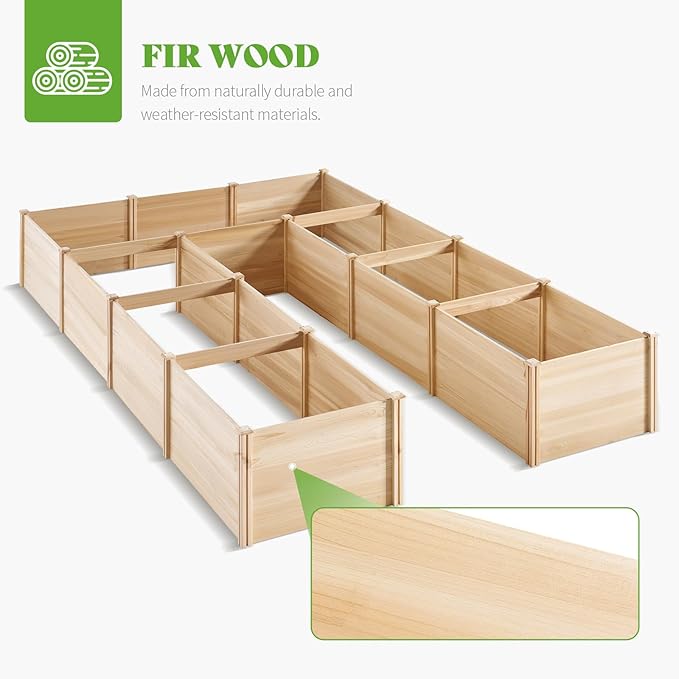 PaPaJet Wooden Raised Garden Bed for Outdoor, Nine Grid Deep Large Planter Box for Gardening, Vegetables, Flowers, Herbs(7.5× 11.9× 1.6FT)