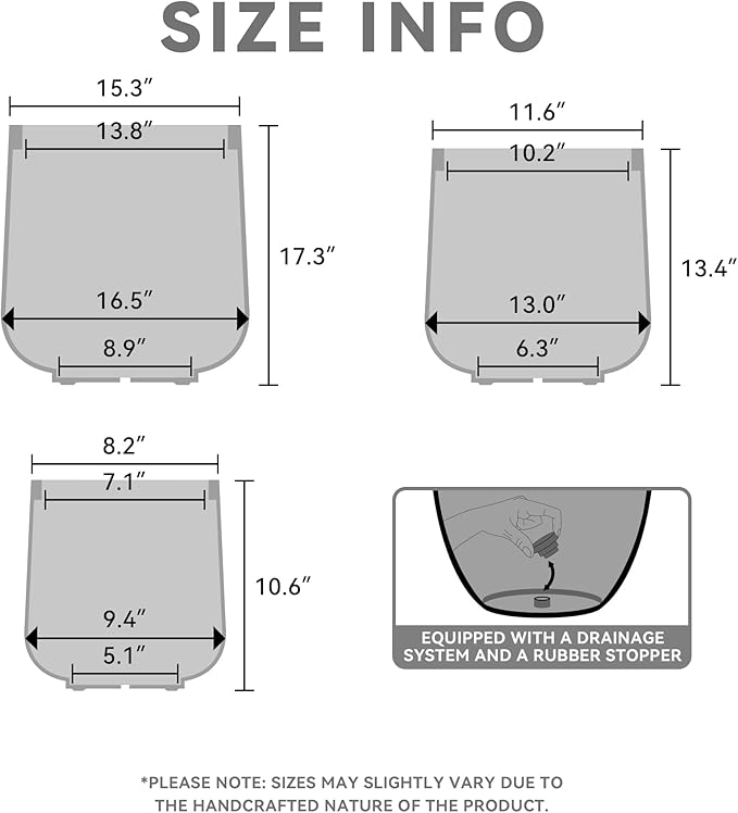 Kante 15.3"+11.6"+8.2" Dia Round Concrete Planter, Large Outdoor Indoor Planter Pots Containers with Drainage Holes and Rubber Plug for Home Garden Patio, Black