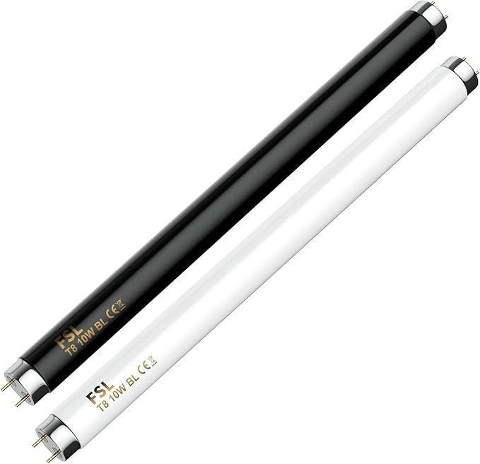 2 Pack Bug Zapper Replacement Light Bulb, BL T8 F10W Light Tube for 20W Indoor Electronic Mosquito Zapper, 13 inch UV Lamp Replacement Bulbs Compatible with 20W Bug Zapper, White & Black