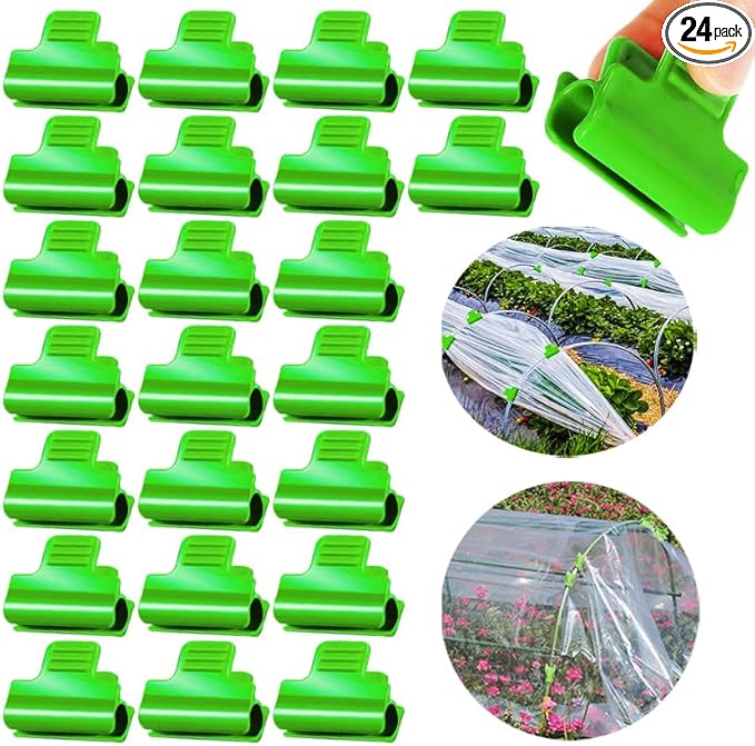 24pcs 19mm Garden Hoops for Netting, Greenhouse PVC Tube Clip for 18-20mm Poles, Garden Buildings Shading Net Rod Tube Clip Film Row Fixing Cover Tunnel Hoop Clips, Non-Slip, Green