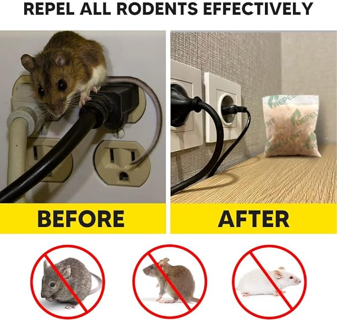 Rodent Repellent Pouches, Mice Repellent Indoor and Outdoor, Rat Repellent for House, Mouse Repellent, Outdoor Rat Deterrent, Extra-Strength 3 Months Protection, Naturally and Safely-8P