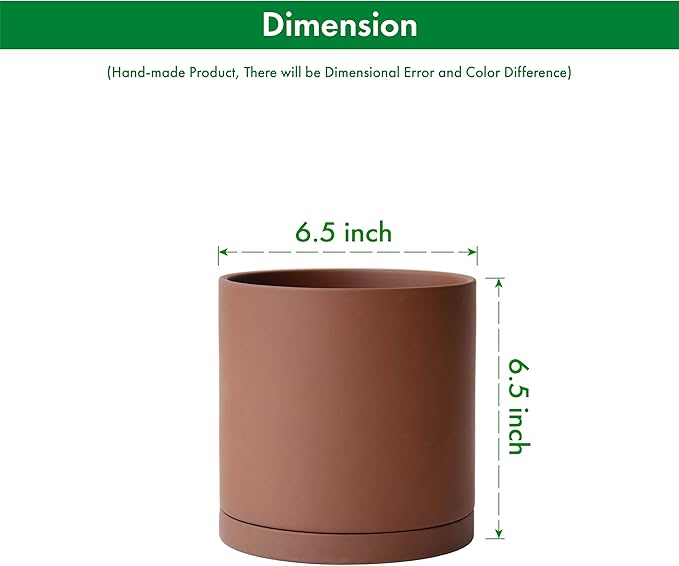 D'vine Dev 6 Inch Rust Terracotta Plant Pot with Drainage Hole and Saucer, Round Cylinder Planter Pot for Indoor Plants, Set of 2, 40-V-C-2