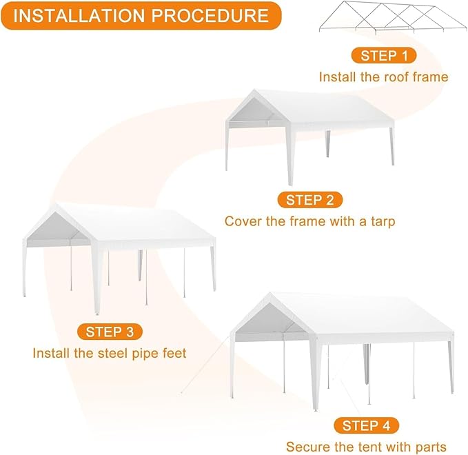 10x20ft Metal Carport Garage with PE Fabric and Galvanized Steel Frame Leg Wrap Carport for Outdoor Shelter for Cars, Trucks, and Boats - White