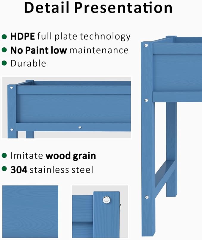 Raised Garden Beds Outdoor with Legs,Outdoor Planter Box,Non-Cracking,Rust Resistantand Rot-Resistant for Vegetable Garden for Backyard, Patio, Balcony Outdoors/Indoors, Navy