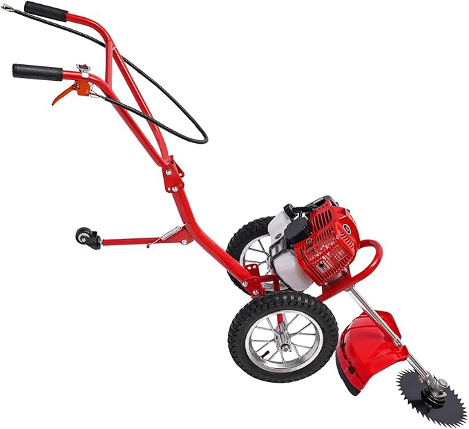 49CC 2-Stroke Gas Powered Hand Push Lawn Mower, Gasoline Lawn Mower Walk-Behind Push Grass Trimmer Brush Cutter Push Mower Weeding Machine w/Single-Cylinder Air-Cooled for Home Garden Yard 7000r/min