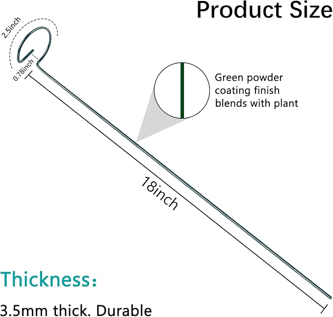 18 Inch 20 Packs Plant Support Stake Garden Single stemmed Plant Support Hoops Plant Prop for Flowers Orchid Tomatoes Peony Lily Rose Gladiolus (18 inch)
