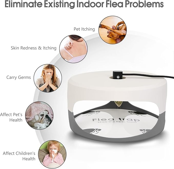 2 Pack Flea Traps for Inside Your Home, Indoor Flea Light Bed Bug Killer with 6 Light Bulb & 4 Sticky Pads Refills, Odorless Natural Insect Infestation Trap for Kid Pet, Safer Than Sprays & Powders
