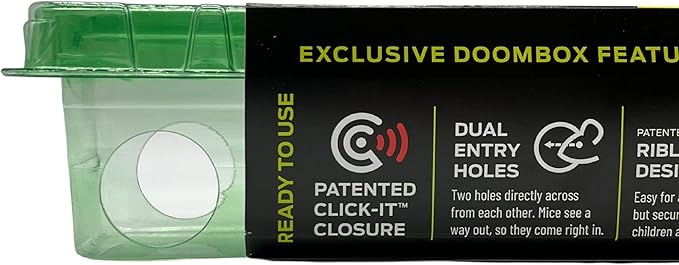 DoomBox™ Green Enclosed Mouse Trap | Keeps The Mess with The Mouse | Patented Click-It™ Closure Technology | Safe for Kids & Pets | Certified Child Resistant | Made in USA (3-Pack Green)