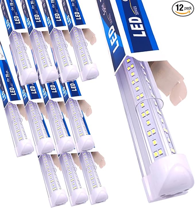 8Ft Led Shop Lights,8 Feet 8' V Shape Integrated LED Tube Light,144W 18000lm Fluorescent Clear Cover Linkable Surface Mount Lamp,Replace T8 T10 T12 Fluorescent Light Cooler Door Freezer Fixture
