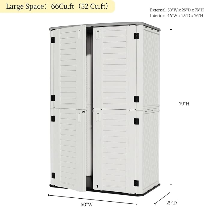 ZZM Large 67 Cu.ft Waterproof Storage Shed, Outdoor Storage Cabinet,Durable Resin Storage for Patio Furniture, Garden Tools, Pool Accessories, Mower Storage (White)
