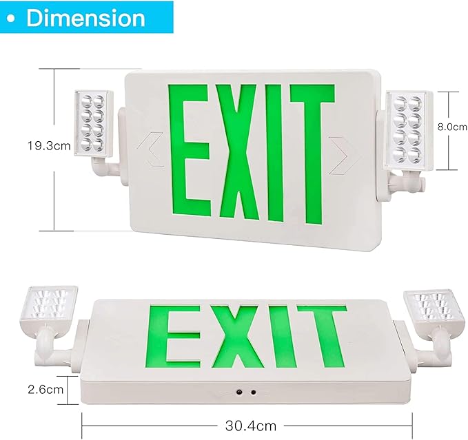 Spectsun 4 Packs Exit Signs with Emergency Lights,120-277VAC -LED Combo Emergency Light with Backup Battery-Double Face UL Listed Green Letter Exit Sign Lighting-Hard Wired-Fire Resistant