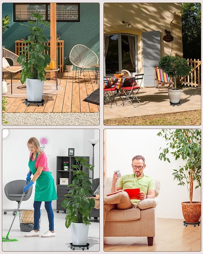 Heavy-Duty Plant Caddy with Wheels 16 Inch, 360° Lockable Caster,Outdoor Rolling Plant Dolly That is Not Easily Rusted, Indoor Metal Plant Cart with Rollers, Plant Pot Trolley, Black 2Pack