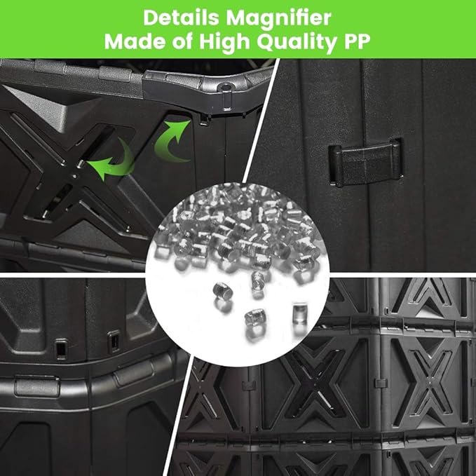 SQUEEZE master XXL Large Compost Bin Outdoor- 720L /190 Gallon-Easy Assembly-No Screws-Sturdy& Durable-Green Door