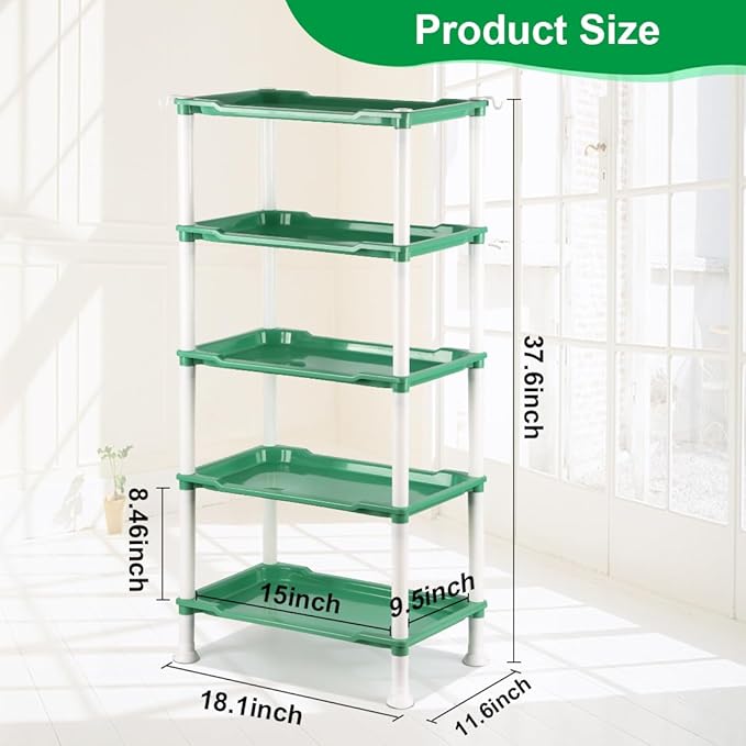 5-Tier Seed Stand with 5 Trays, Seed Starting Rack Propagation Rack Kit for Stackable Seedling Tray Seedling Staging Table for Indoor Outdoor Growing(Green)