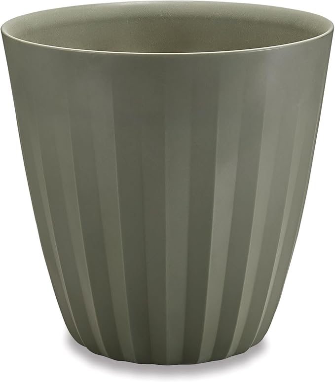 Crescent Garden Pleat Modern Decorative Planter, Indoor/Outdoor Pot, Resin Plant Pot with Drain Hole - 27" W x 27" H (Olive)