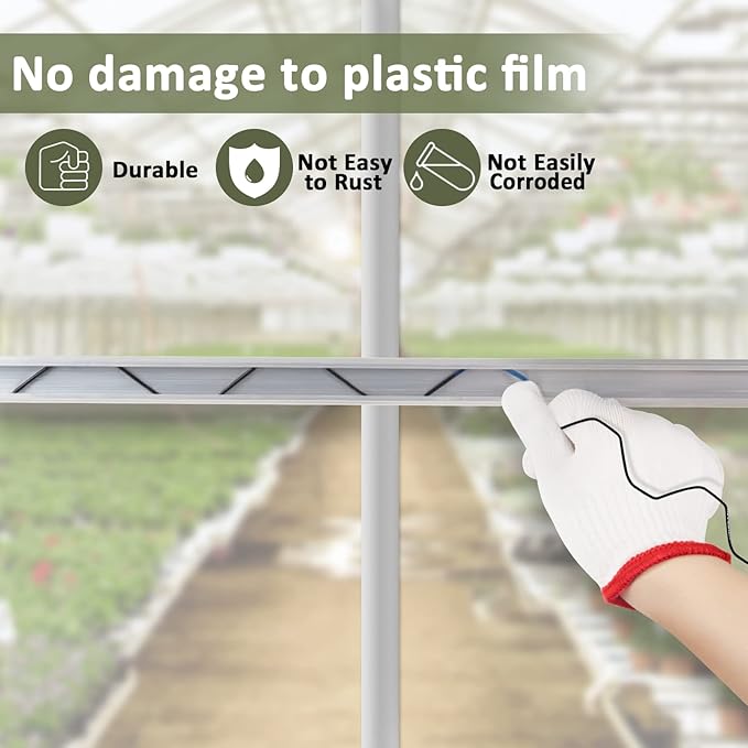 Spring Wire & Lock Channel - 20 Sets PVC Coated Spring Wire & Aluminum Alloy U-Channel Bundle with Nylon Gloves, 6.6 ft Farmer Greenhouse Frame Kit for Fix Poly Film Shade Cloth