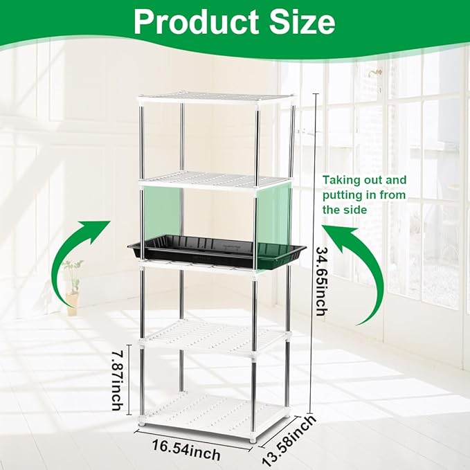 5 Layer Sprouting Tray Storage Shelf, Plant Tray Shelf Nursery Pot Tray Shelf Seeding Tray Container Shelves Indoor/Outdoor Plant Rack Holder (White)