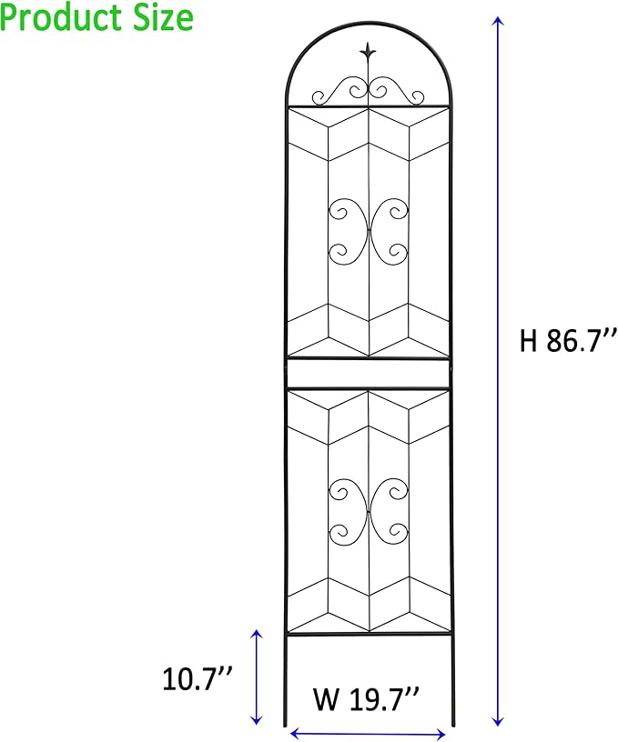 2 Pack 87x20in Garden Trellises with Black Metal Coating, Trellis for Climbing Plants Outdoor, Roses, Vines, Flowers, and Vegetables.