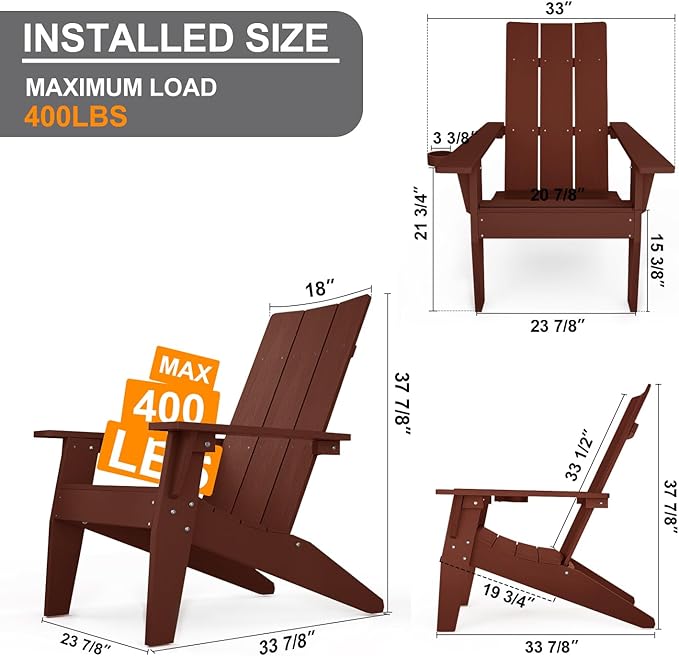 MXIMU Adirondack Chair Set of 2: Modern Adirondack Chairs Fire Pit Chairs Plastic Outdoor Chairs for Lawn Backyard Deck Garden Camping (Coffee)