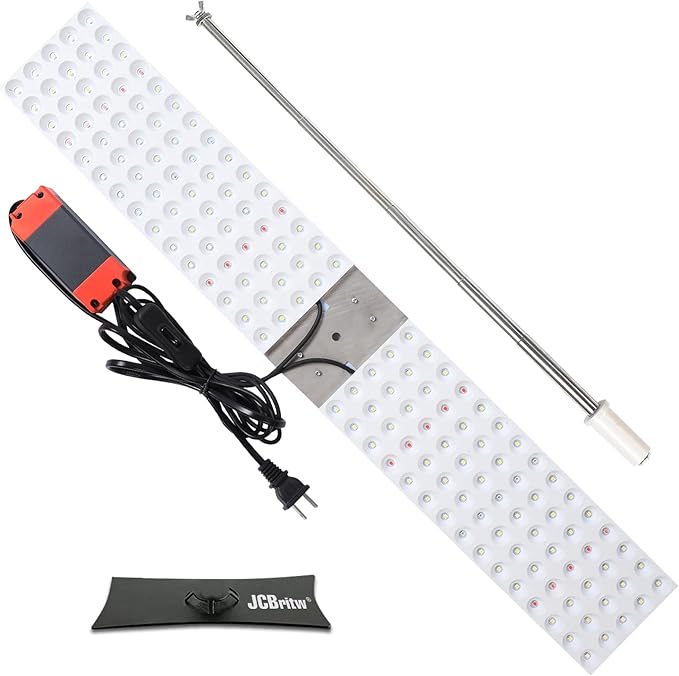 JCBritw 100W LED Grow Light Panel,Adjustable Free Standing Plant Light, White with IR Full Spectrum Grow Lamp on Stand for Indoor Plants Seed Starting, Seedlings, Veg, Flower