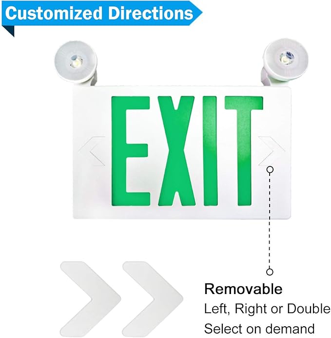 SPECTSUN 6 Pack Led Exit Sign with Emergency Lights & Battery Backup Operated Powered Green Exit Lights Exit only Sign-UL Listed 120-277VAC Fire Exit Signs Lighting for Room,Street,Window.Stairs.