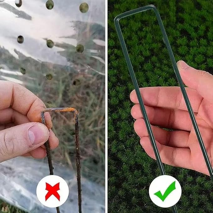 8 inch 20 Pack Green Galvanized Landscape Staples 11 Gauge Garden Stakes Pins Anti-Rust Ground Stakes U-Shaped Tent Stakes are Used for Weed Barrier, Irrigation Tubing, Yard Lawn, Landscape Fabric