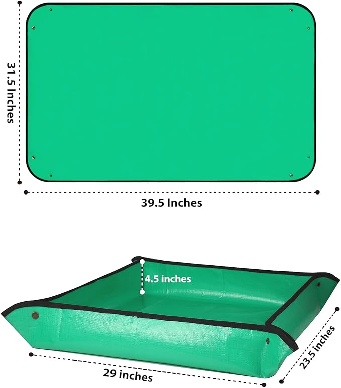 HKZ Repotting Mat for Indoor Plant - 39.5'' x 31.5'' Planting Soil Mess Control, Portable Succulent Planting Potting Tray Waterproof Gardening Bonsai Tools Transplanting Mat (Pale Green)