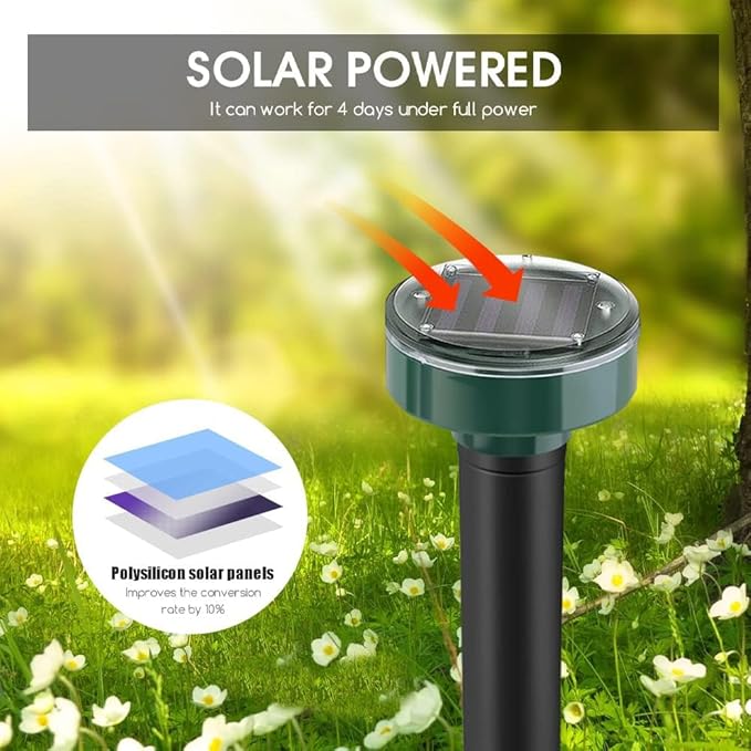 Ultrasonic Mole Repellent Solar Powered Gopher Repellent, Vole Repellent Mole Repellent for Lawn Garden Yard Waterproof Get Rid of Moles Voles Gophers Rats Rodents (8)
