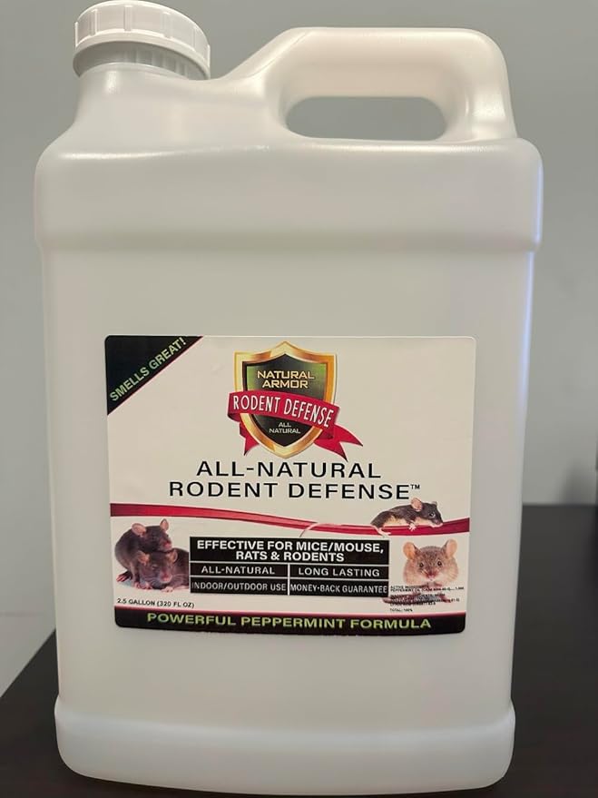 Natural Armor Peppermint Repellent for Mice/Mouse, Rats & Rodents. Natural Spray for Indoor & Outdoor Use Rodent Shield - 320 Fl Oz (2.5 Gallons, Case of 2)