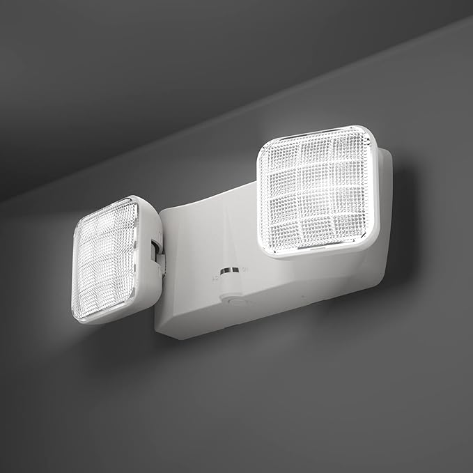 1 Pack Led Emergency Lighting White, Adjustable Square Head Emergency Light with Battery, 90 Minutes-UL Listed-Wall Mount, Hard Wired, 120-277VAC, Fire Resistant