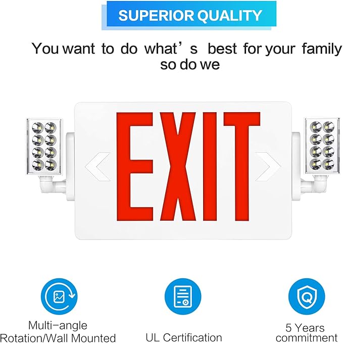 SPCETSUN 8 Packs Red Exit Sign with Emergency Lights,LED Emergency Exit Light with Battery Backup,UL Listed, AC 120/277V,Double Face Commercial Emergency Exit Light Combo for Business.
