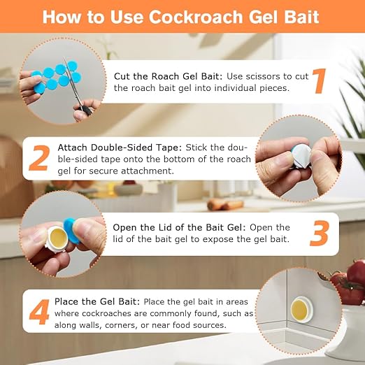 64 Pack Cockroach Gel Bait, Highly Effective Roach Gel Bait Indoor Infestation Solution, Fast Acting Cockroach Killer Indoor Home Kitchen Use, Easy to Apply & No Mess Roach Bait, Long-Lasting