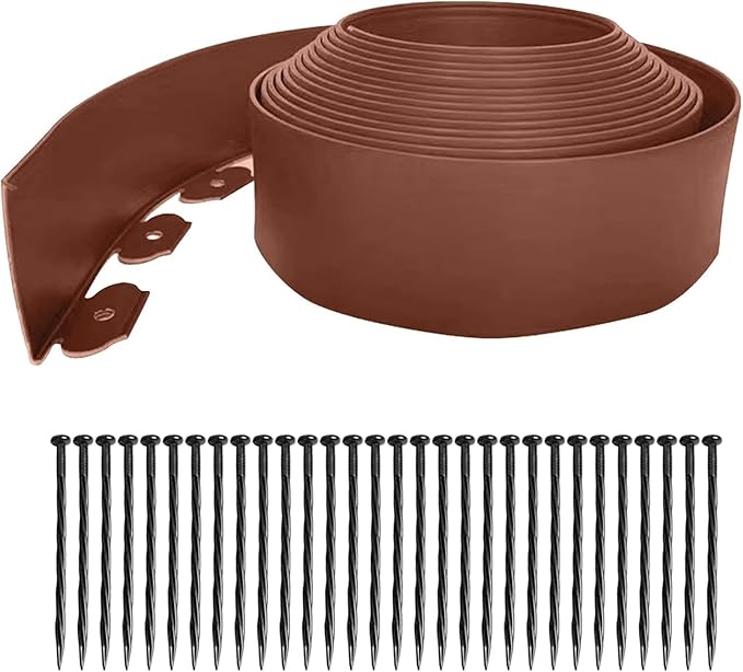 Landscape Edging Kit,33ft Garden Borders Edging Landscape Edging Border【4INCH Hight】 Flexible Lawn Edging Include 30 Stakes, Paver Edging for Yard, Lawn, Gardens(Brown)