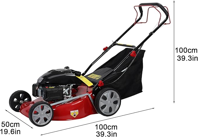 Self Propelled Gas Lawn Mower, 141CC 4-Stroke Push Mower, Strong Power Gas Mowers, 2850RPM Cordless String Trimmer with 20" Blade, Walk-Behind Lawn Mowers with 50L Grass Tank, Big Wheel