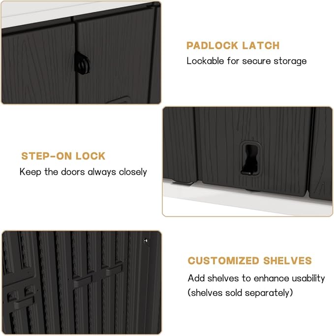 KINYING Outdoor Storage Cabinet Waterproof, 57 Cu.ft Resin Vertical Outdoor Storage Shed for Patio Furniture, Garden Tools, Pool Accessories, Mower Storage (Black)