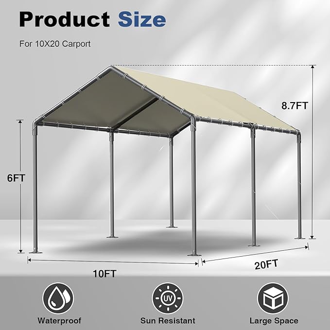 Carport 10x20ft Heavy Duty Car Tent, Portable Garage, Car Shelter, All-Season Tarp Tent for Car, Party,Beige