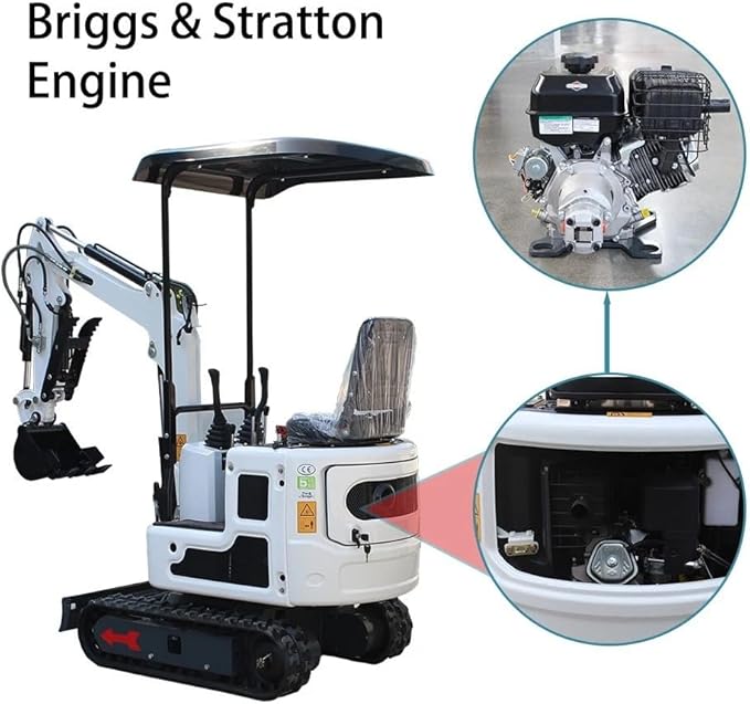 Mini Excavator for 1 Ton B&S Engine with Hydraulic Thumb Clamp,Standard Bucket, Rake, Grapple, Ripper,Mud Bucket,Quick Change Attachments (w Farm excavator)