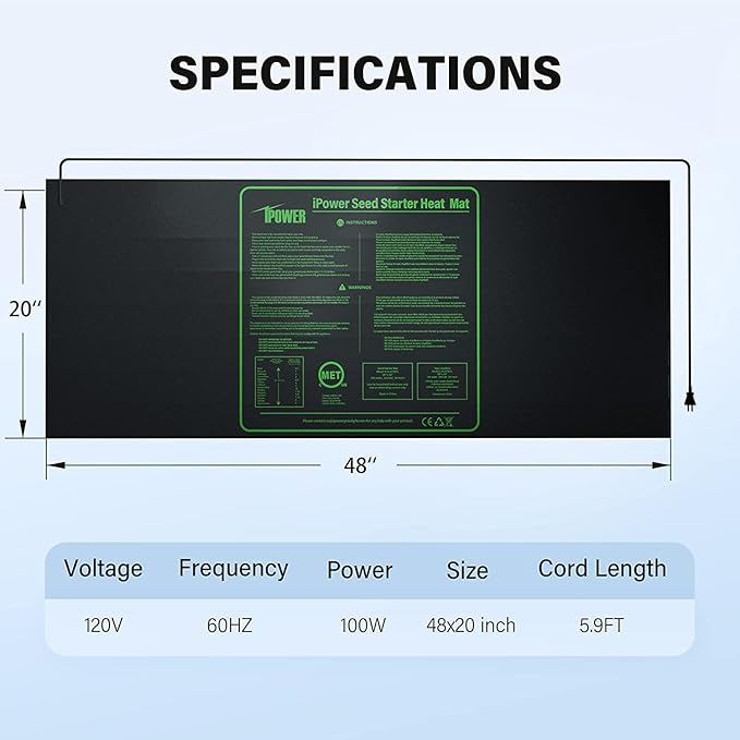 iPower 2-Pack Durable Waterproof Seedling Heat Mat 48" x 20" Warm Hydroponic Plant Germination Starting Pad