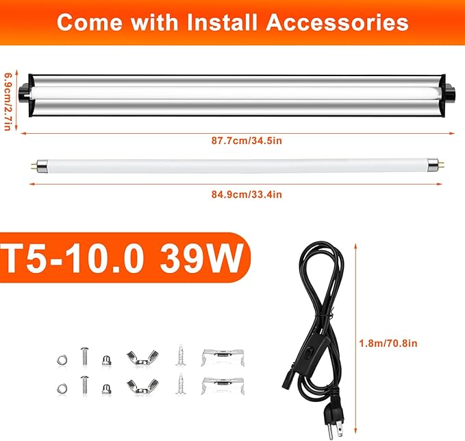 39W T5 10.0 UVB Reptile Light Fixture – 34” Linear UVA/UVB Lamp with High Output for Bearded Dragons, Tortoises & Lizards, Perfect for Desert & Tropical Terrariums