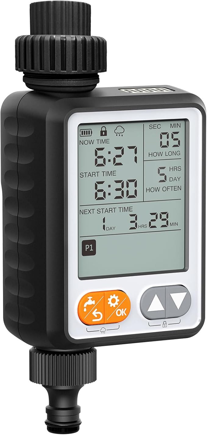 Sprinkler Timer for Garden Hose, 10 Programmable Water Timer with with Auto Rain Delay, IP54 Waterproof 3.3โ Large LCD Drip Irrigation System Timers for Plant, Yard, Lawns, Outdoor